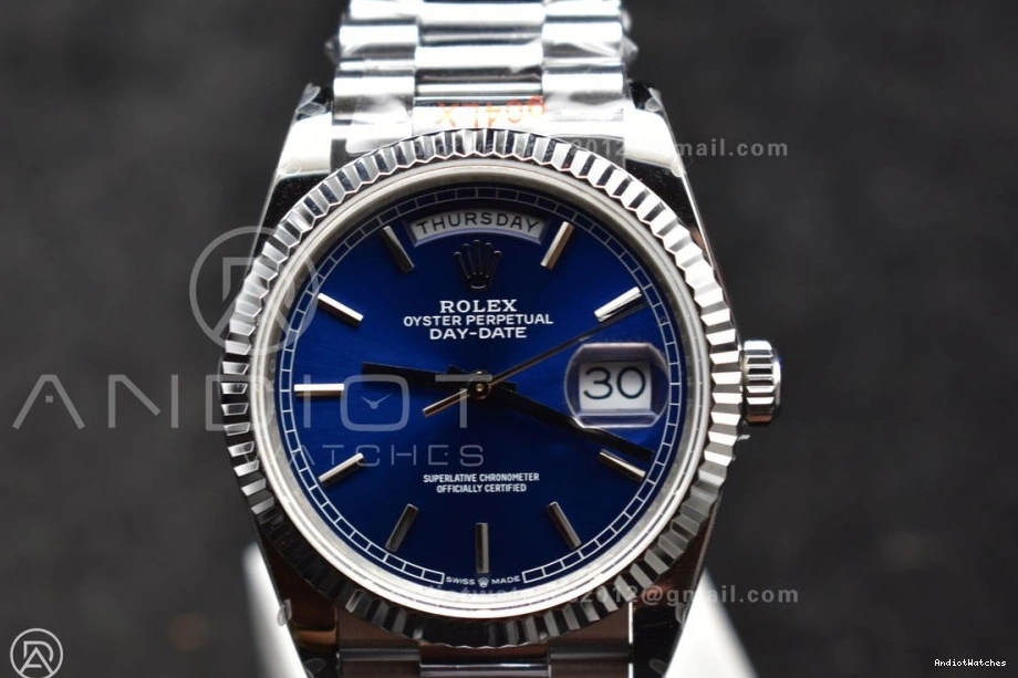 QF (Gain Best 904L V5 Edition Weight) DayDate vr3255 SS on Packable Steel President Dial Bracelet 36 Blue 672 0728
